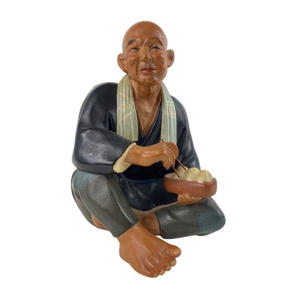 Vintage Hakata Urasaki Dolls Asian Elderly Man Figurine Eating Dumplings Statue - Picture 1 of 12